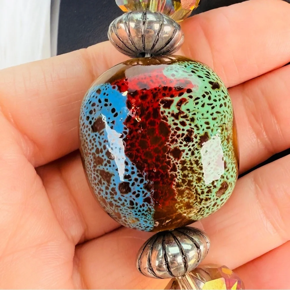 Bohemian, chunky glass beaded weighted statement, necklace